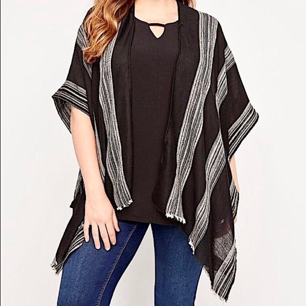 PLUS SIZE Open Front Striped Kimono